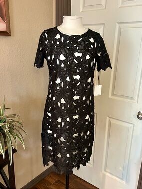 NWT Calvin Klein Black and White Lace Dress